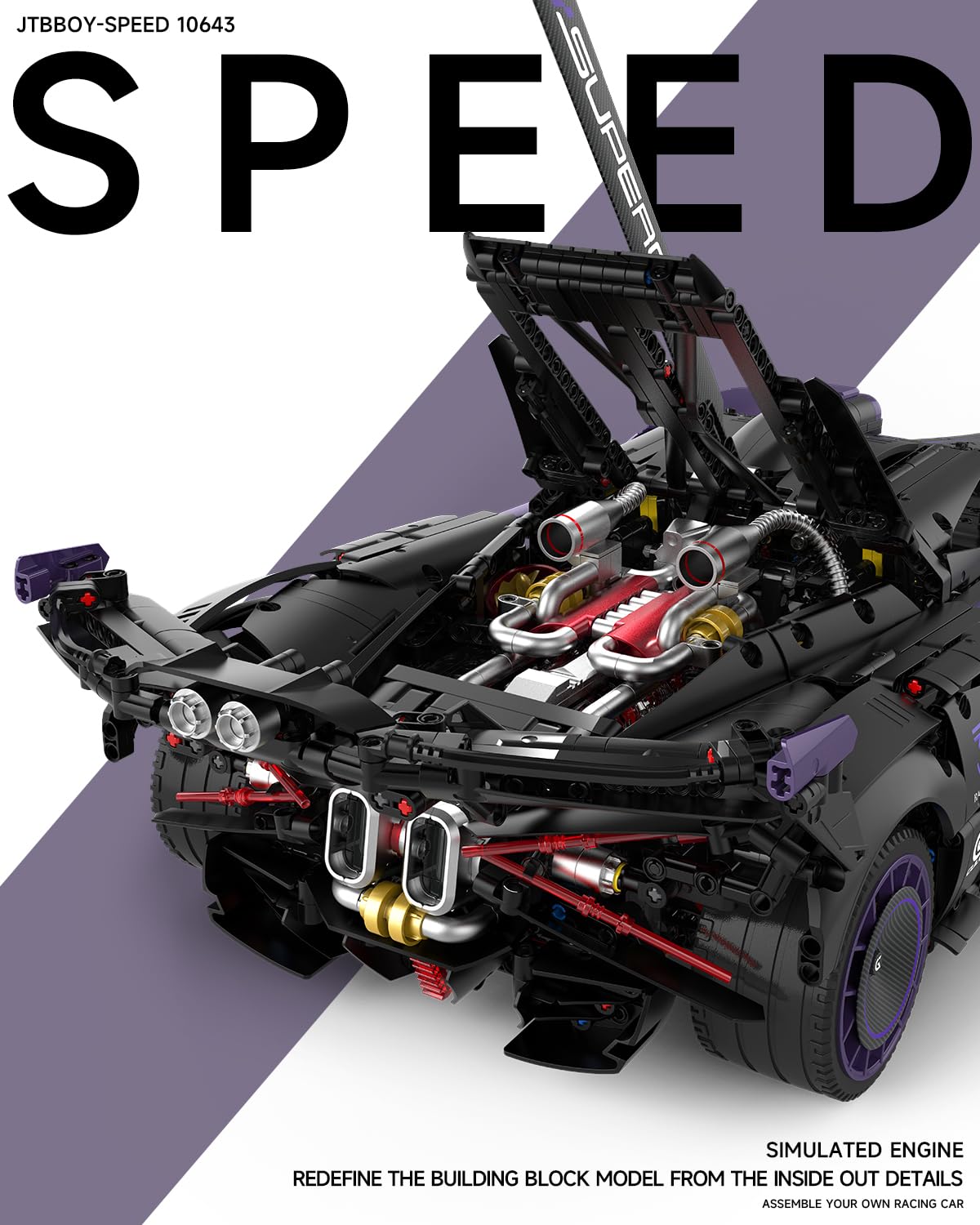 JTBBOY 1:8 Race Car Building Set for Adults – Collectible Supercar Model Kit (3332 Pieces)