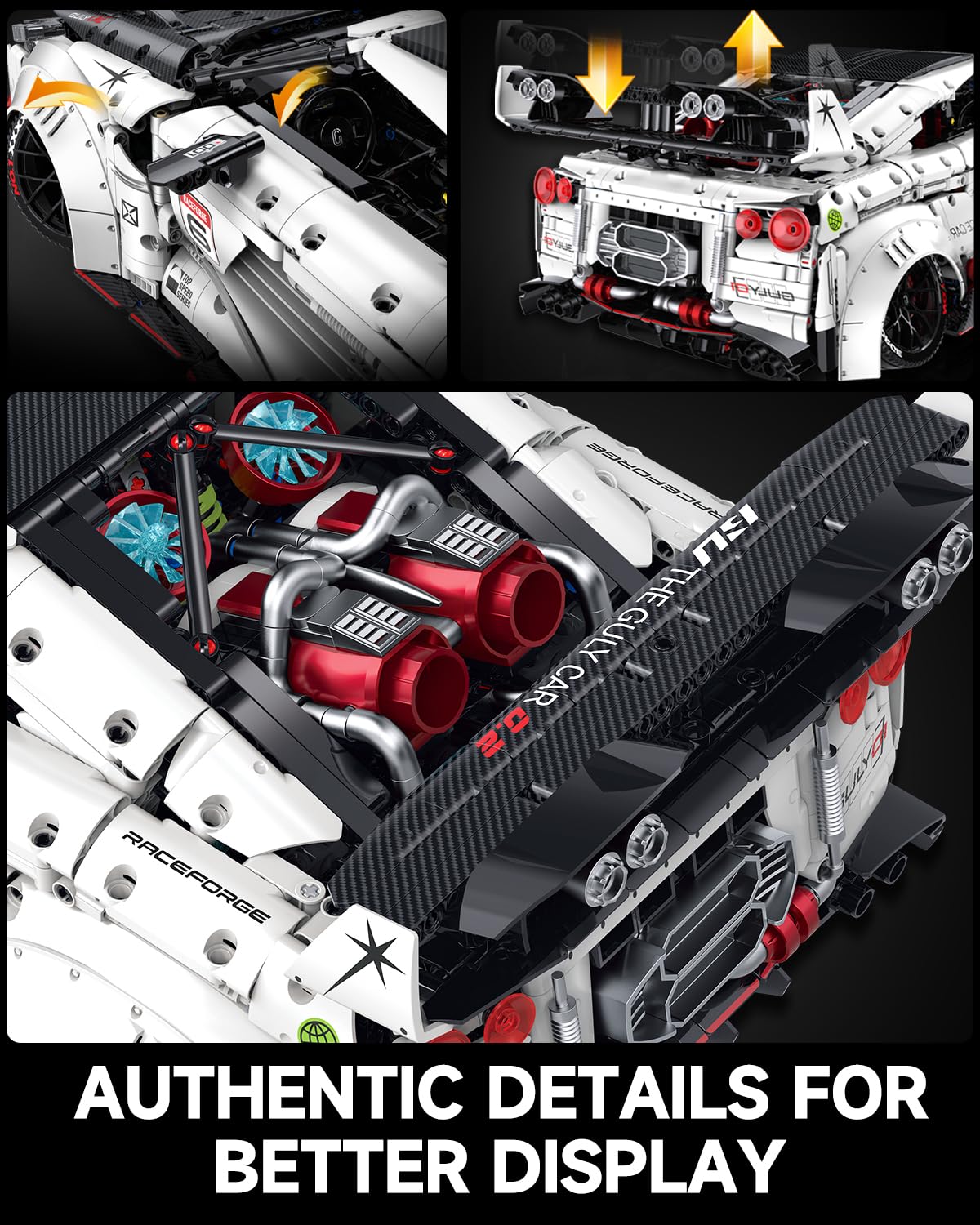 JTBBOY 1:8 Scale Race Car Kit for Adults – 3939-Piece Collectible Supercar Model