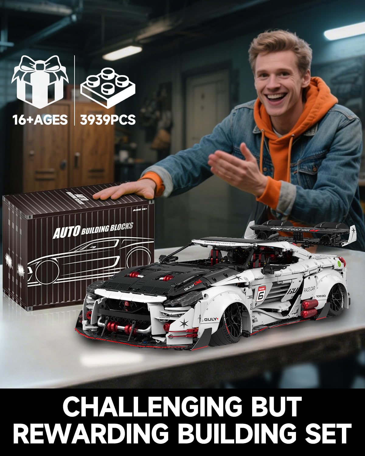 JTBBOY 1:8 Scale Race Car Kit for Adults – 3939-Piece Collectible Supercar Model