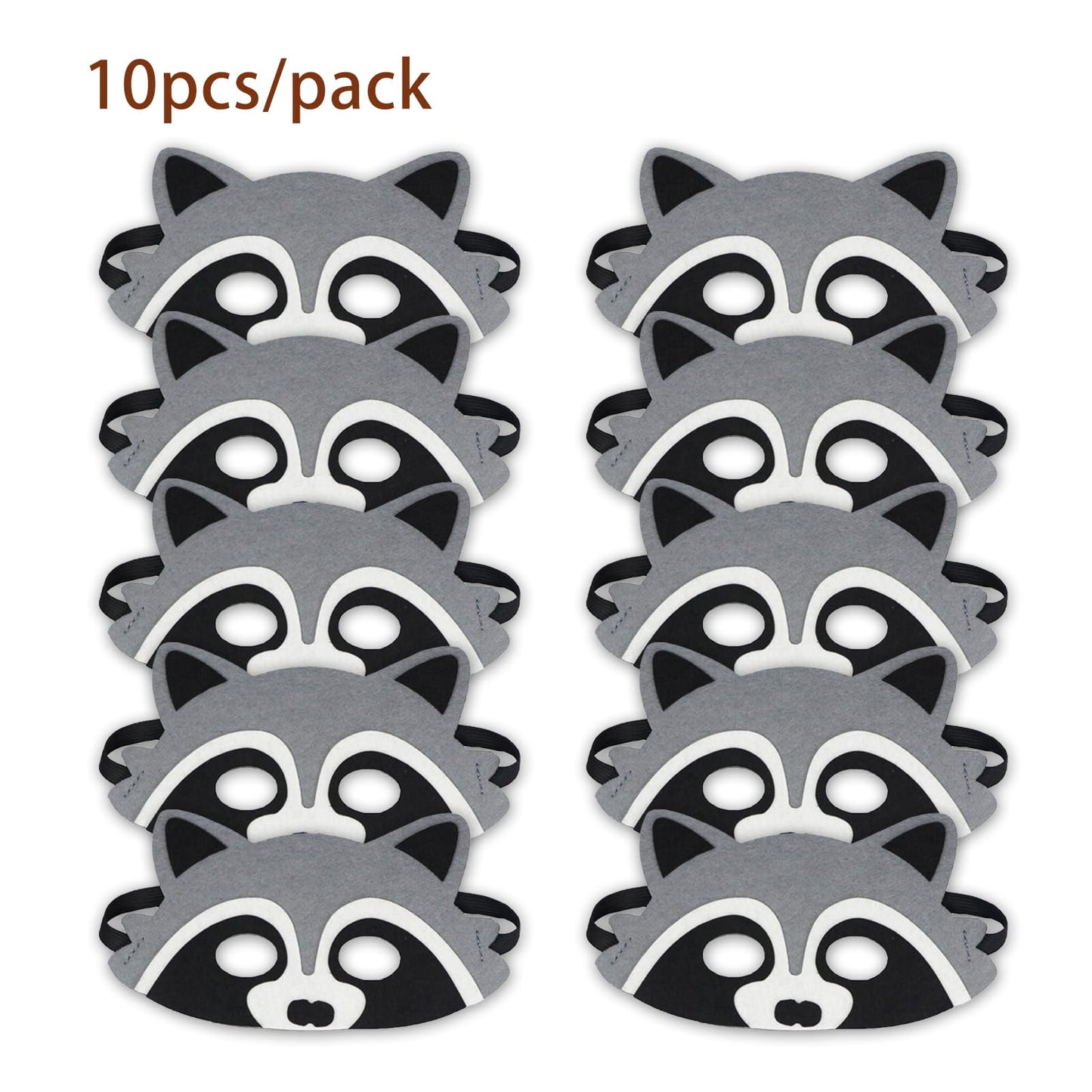 Jtnohx 10-Piece Raccoon Mask Set – Felt Animal Masks for Party & Creative Dress-Up