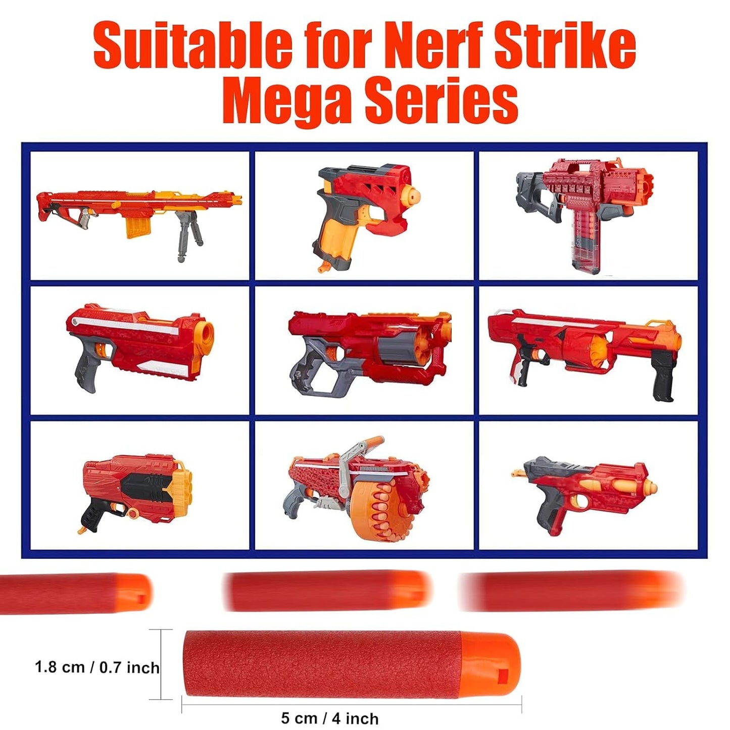 JTS 60PCS Mega Dart Refill Pack for N-Strike Mega Series – Safe, Compatible Foam Darts
