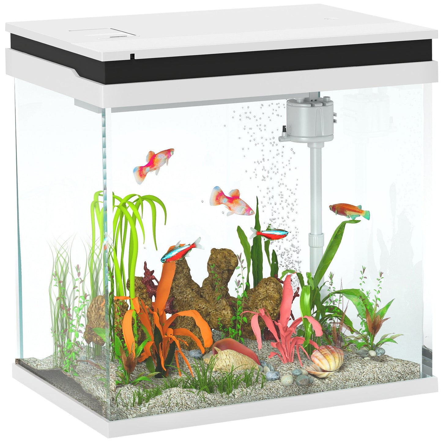 PawHut 14L Small Fish Tank with Filter System, LED Lights, Water Pump