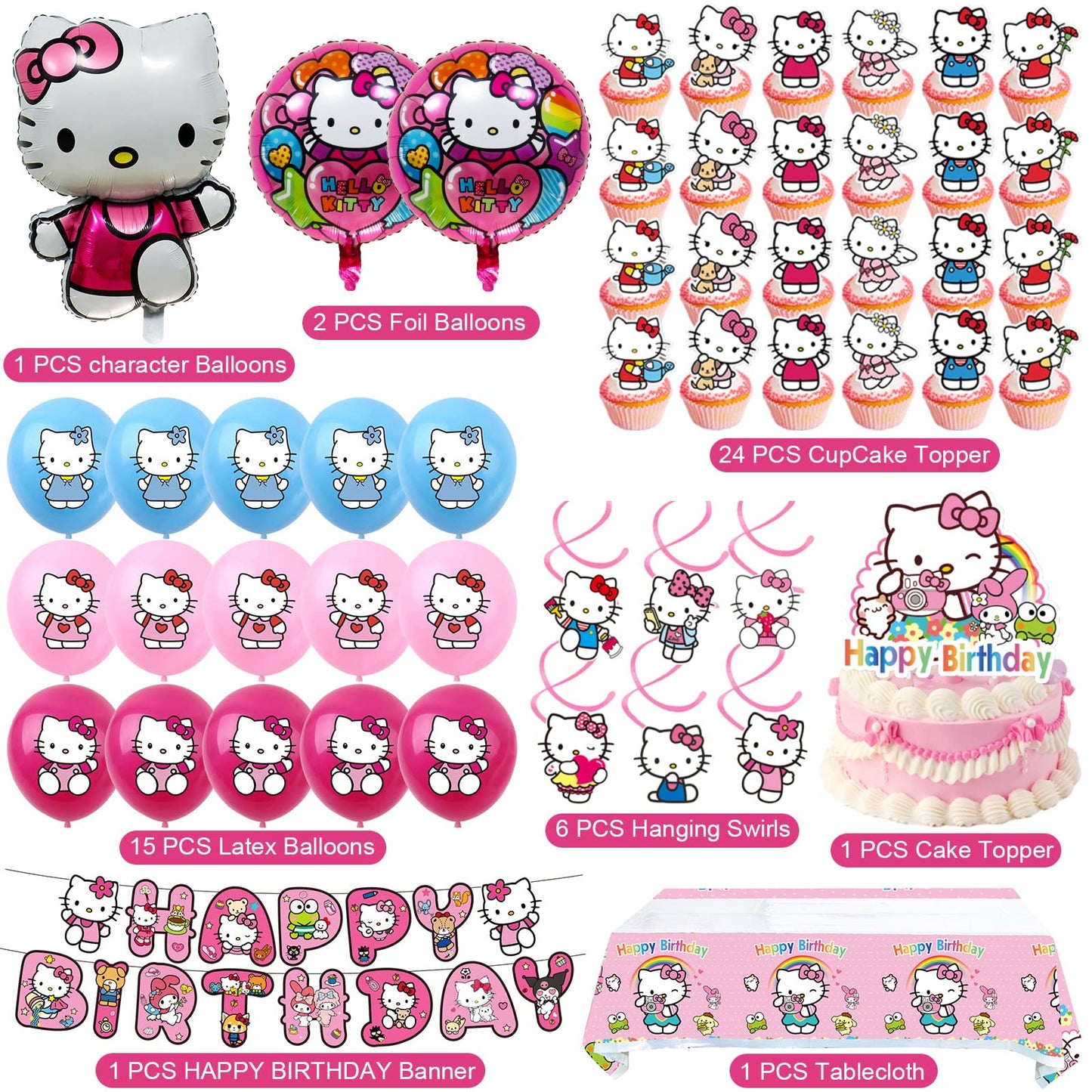 JTZHJIA Kitty Birthday Party Supplies – Banner, Balloons & Decorations Set