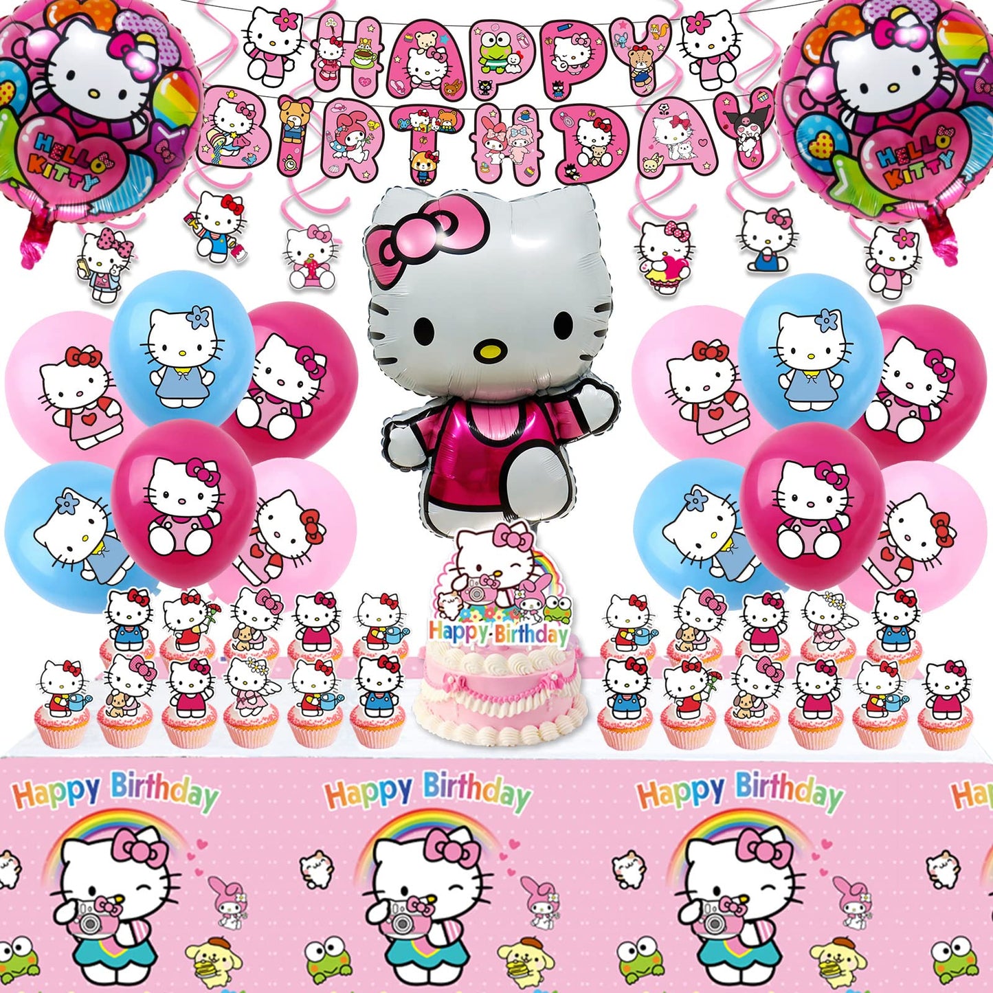 JTZHJIA Kitty Birthday Party Supplies – Banner, Balloons & Decorations Set