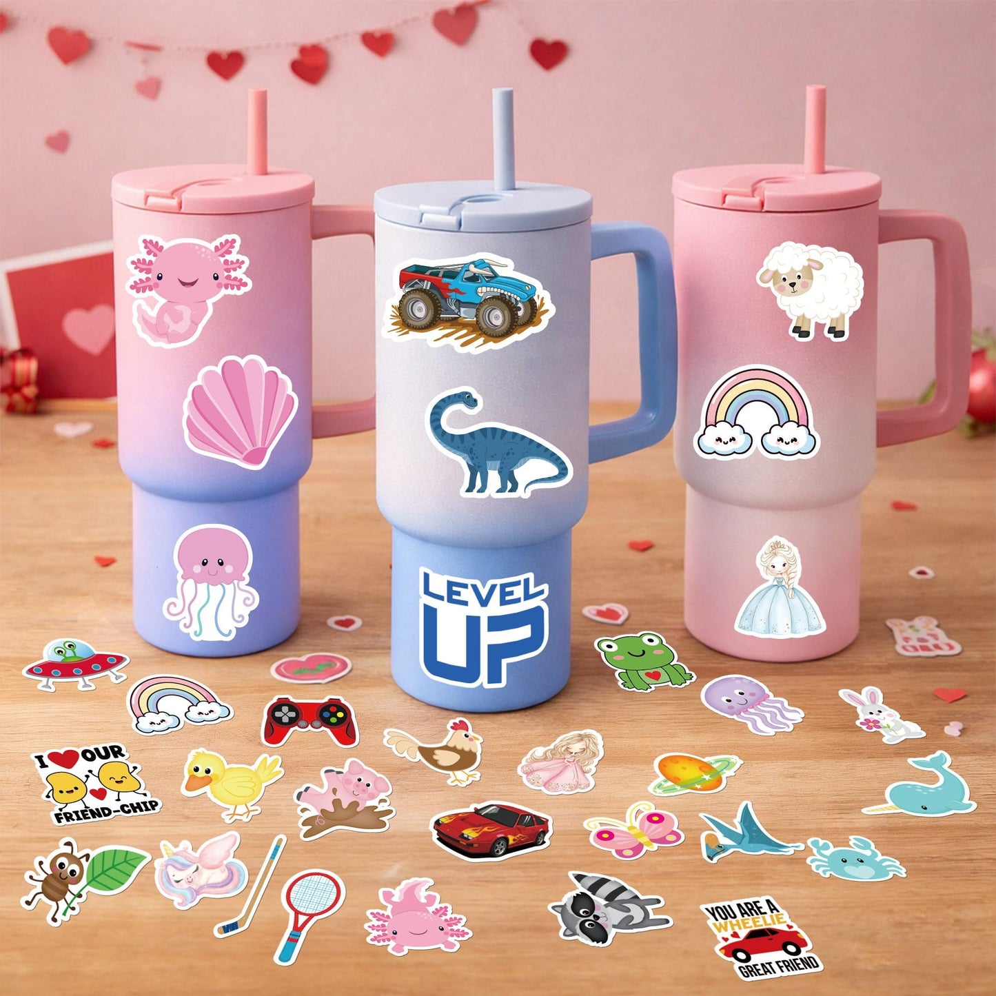 Juchuar Valentines Day Cards for Kids School – 48 Pack Water Bottle Cards + 240 Stickers | Classroom Gift Set