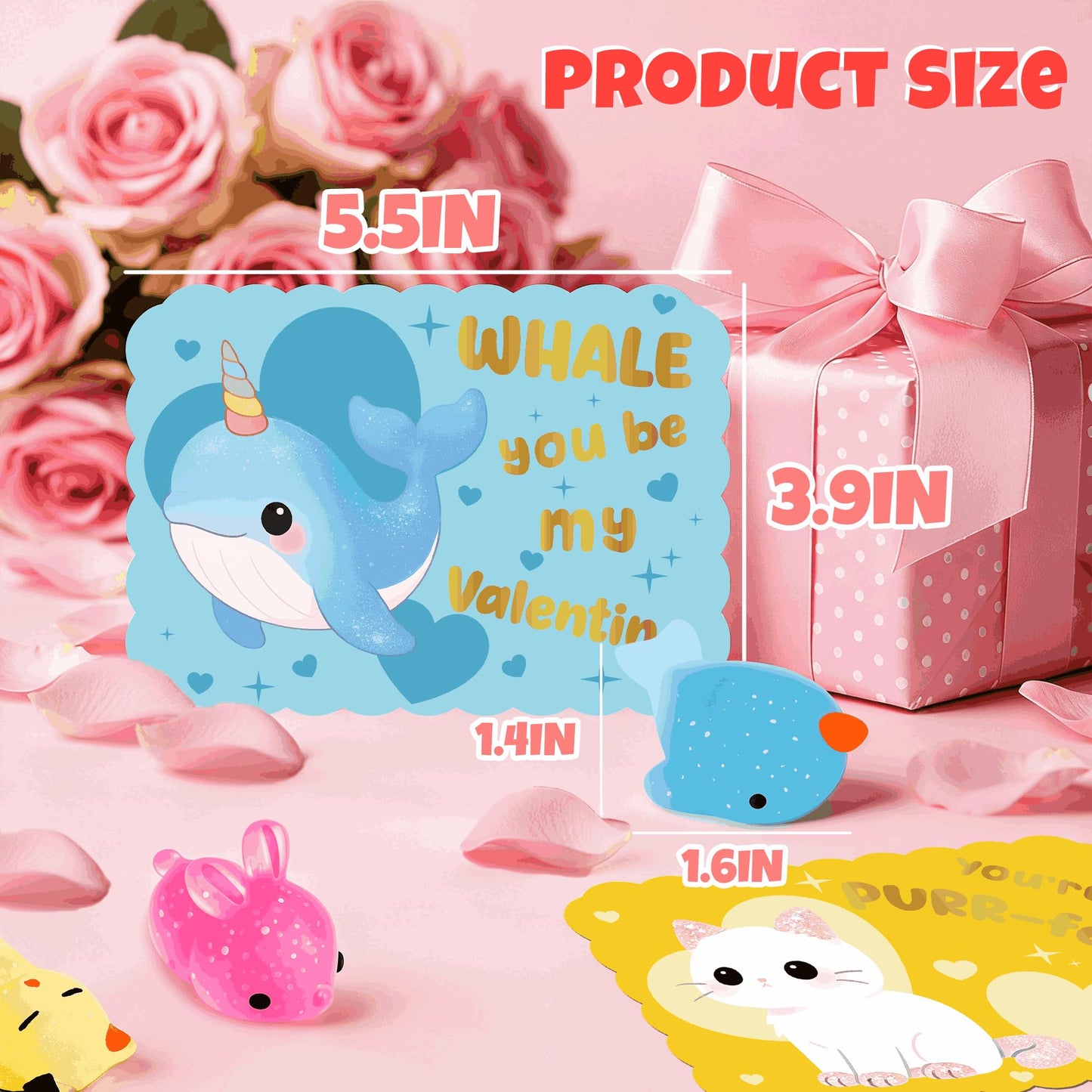 Juchuar Valentines Day Cards for Kids – 30-Pack Glitter Mochi Squishy Valentines for Class