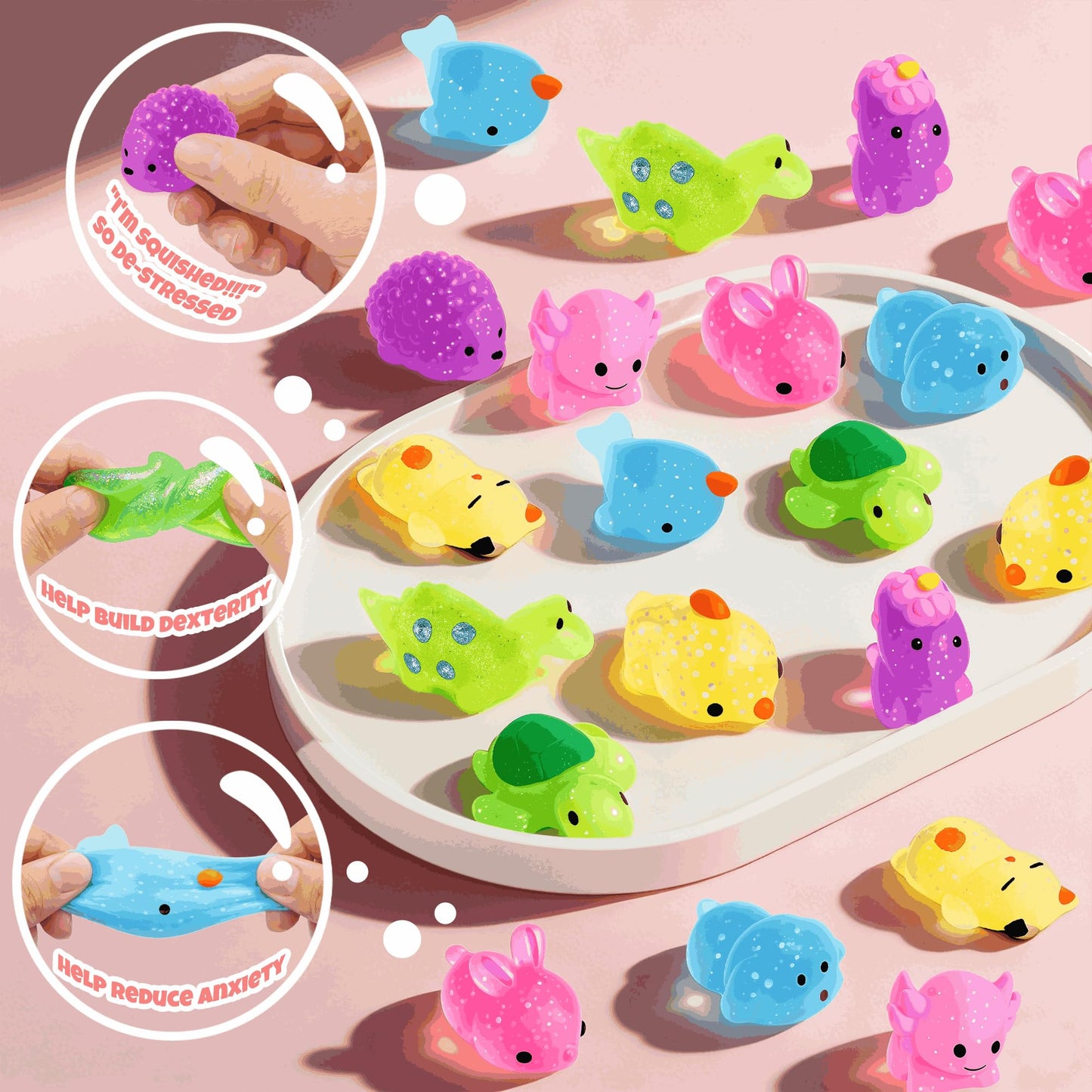 Juchuar Valentines Day Cards for Kids – 30-Pack Glitter Mochi Squishy Valentines for Class