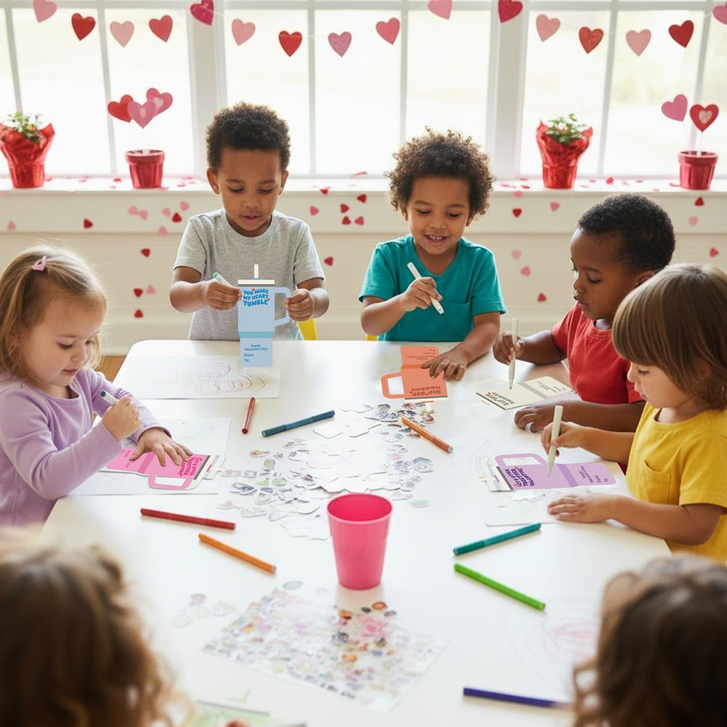 Juchuar Valentines Day Cards for Kids School – 48 Pack Water Bottle Cards + 240 Stickers | Classroom Gift Set