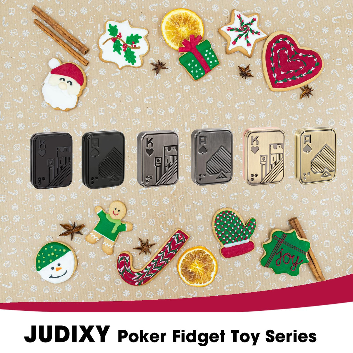 JUDIXY Fidget Slider – Metal Poker Push Card, Magnetic One-Direction Fidget Toy for Adults (Silver A)