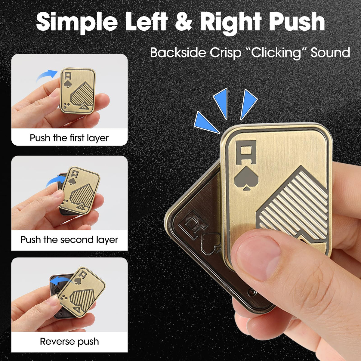 JUDIXY Fidget Slider Gold A | Metal Poker Push Card Toy for Focus