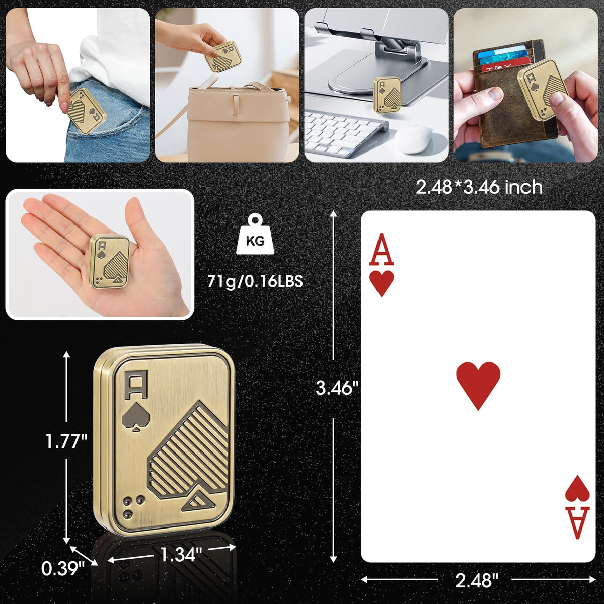 JUDIXY Fidget Slider Gold A | Metal Poker Push Card Toy for Focus