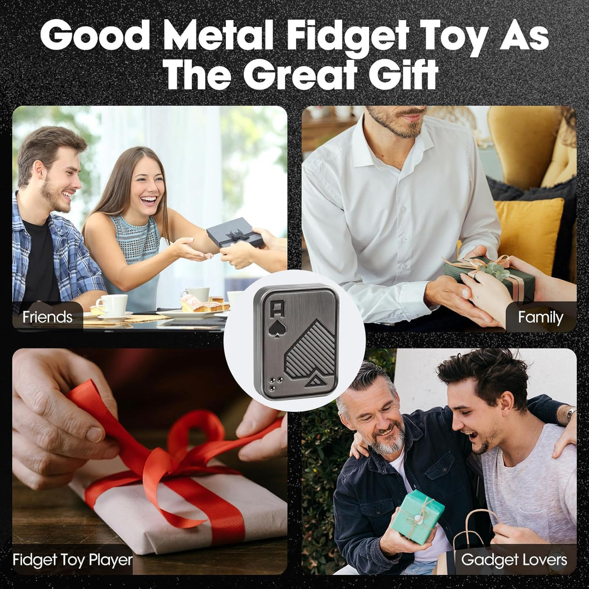 JUDIXY Fidget Slider – Metal Poker Push Card, Magnetic One-Direction Fidget Toy for Adults (Silver A)