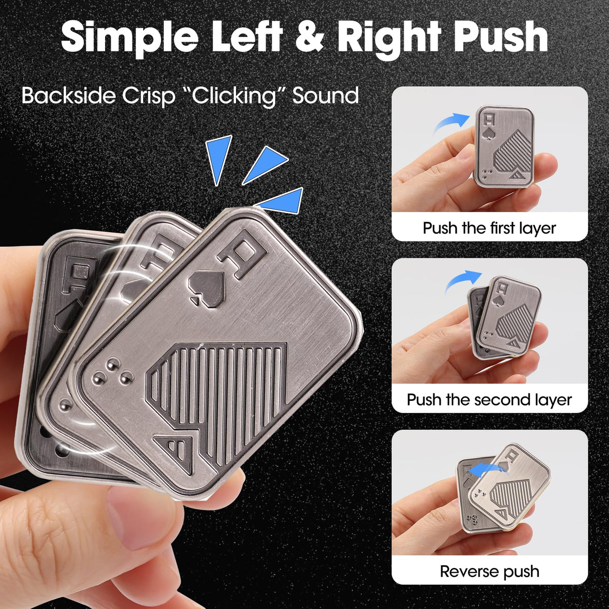 JUDIXY Fidget Slider – Metal Poker Push Card, Magnetic One-Direction Fidget Toy for Adults (Silver A)