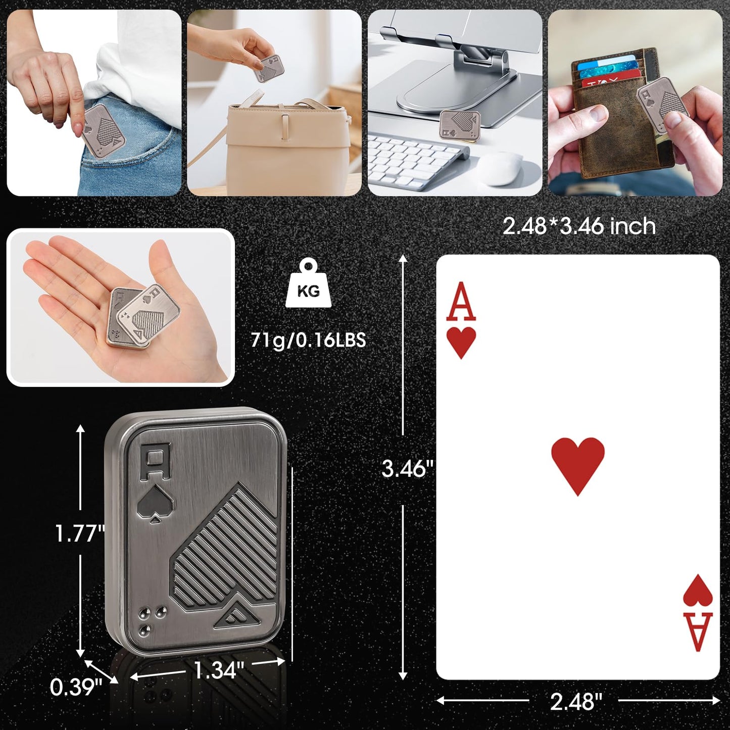 JUDIXY Fidget Slider – Metal Poker Push Card, Magnetic One-Direction Fidget Toy for Adults (Silver A)