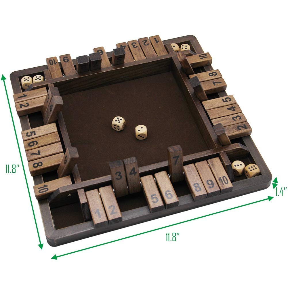 Juegoal Wooden 4-Player Shut the Box Dice Game — Classic Tabletop Pub Style (12 inch)