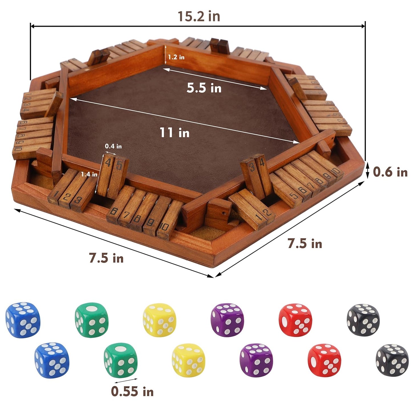 Juegoal Wooden Shut The Box Dice Game – Family Tabletop Fun for 1-6 Players