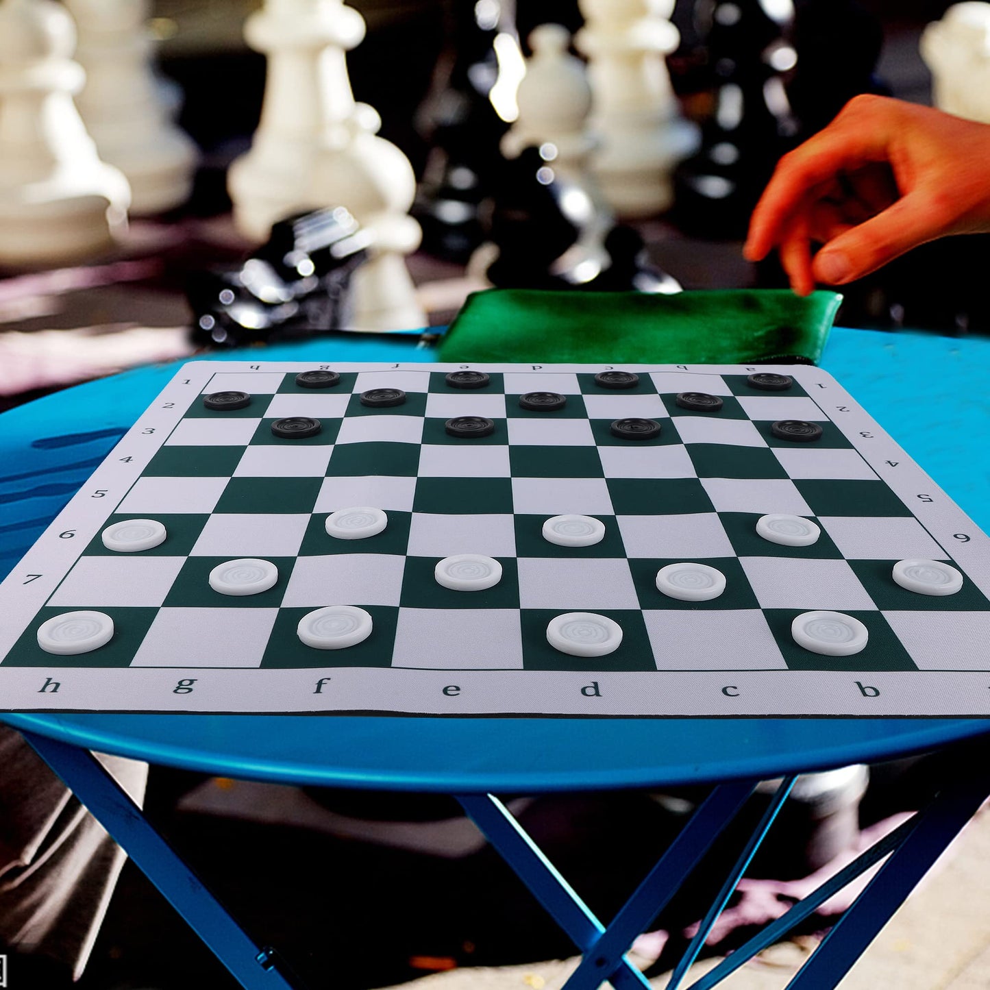 Juegoal 20" Portable Chess & Checkers Set – 2-in-1 Travel Board with Roll-Up Mat