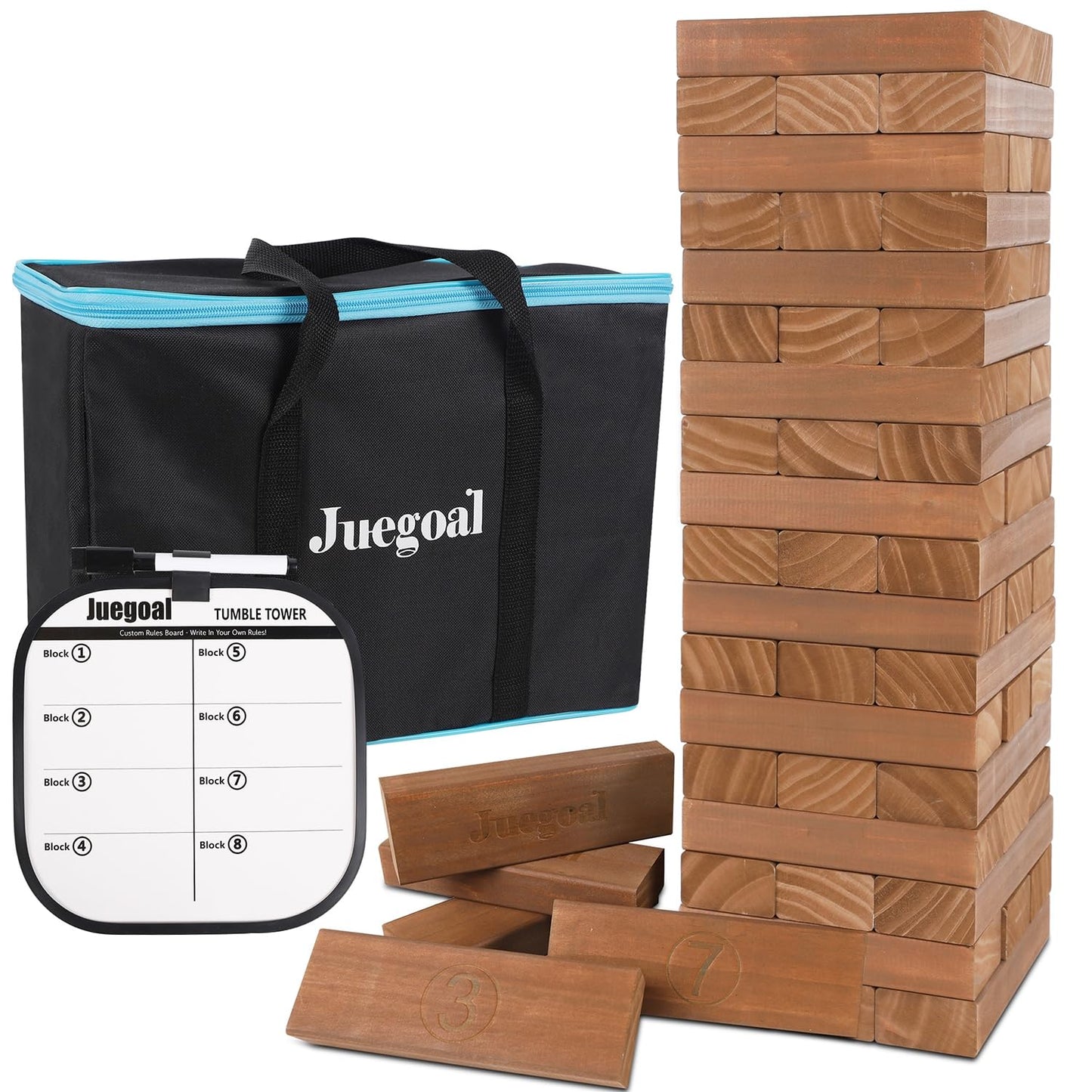 Juegoal 54-Piece Giant Tumble Tower — Wooden Block Game for Family & Outdoor Fun
