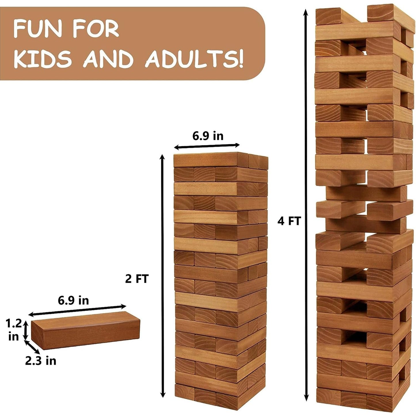 Juegoal 54-Piece Giant Tumble Tower — Wooden Block Game for Family & Outdoor Fun