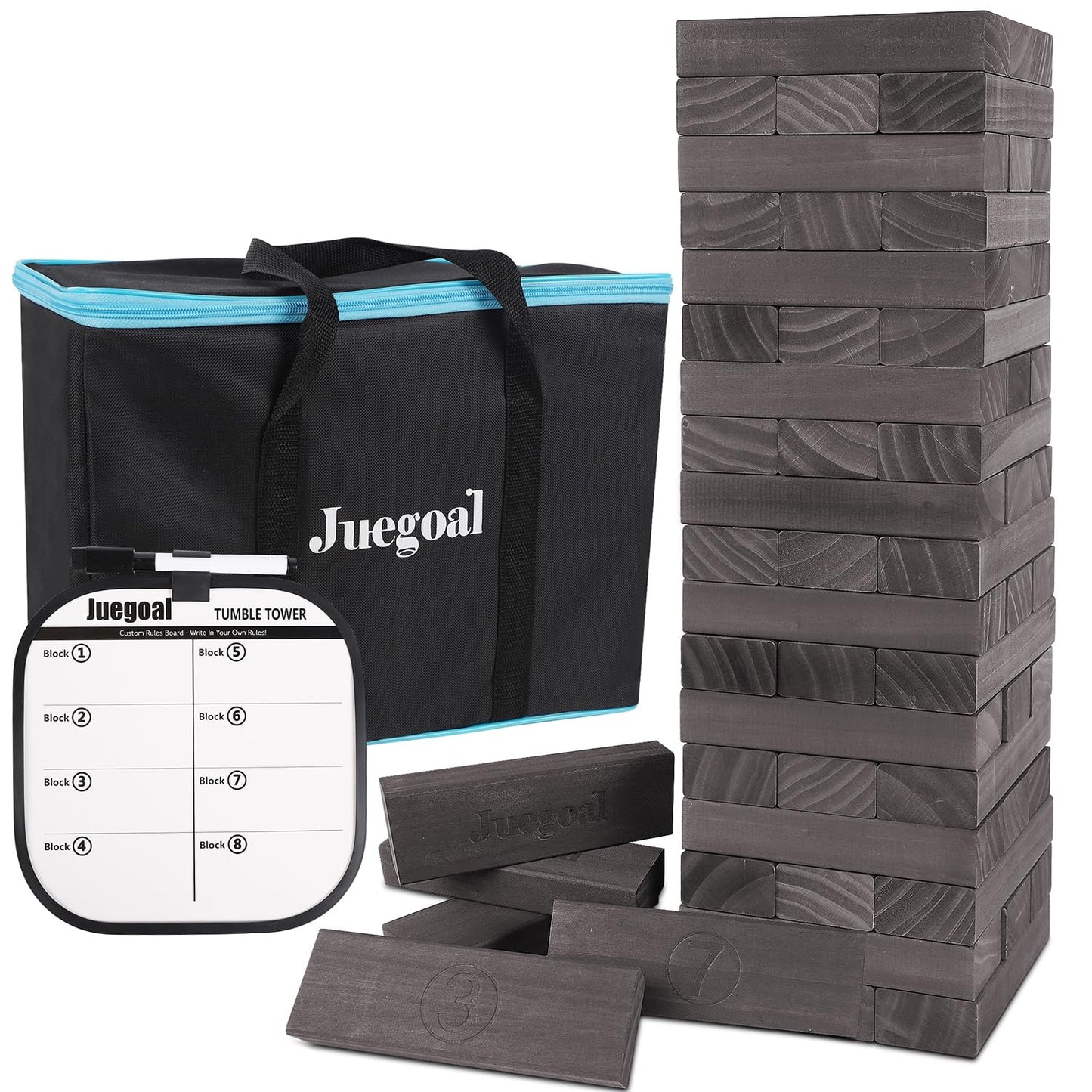 Juegoal 54-Piece Giant Tumble Tower Grey – Outdoor Wooden Block Game for All Ages
