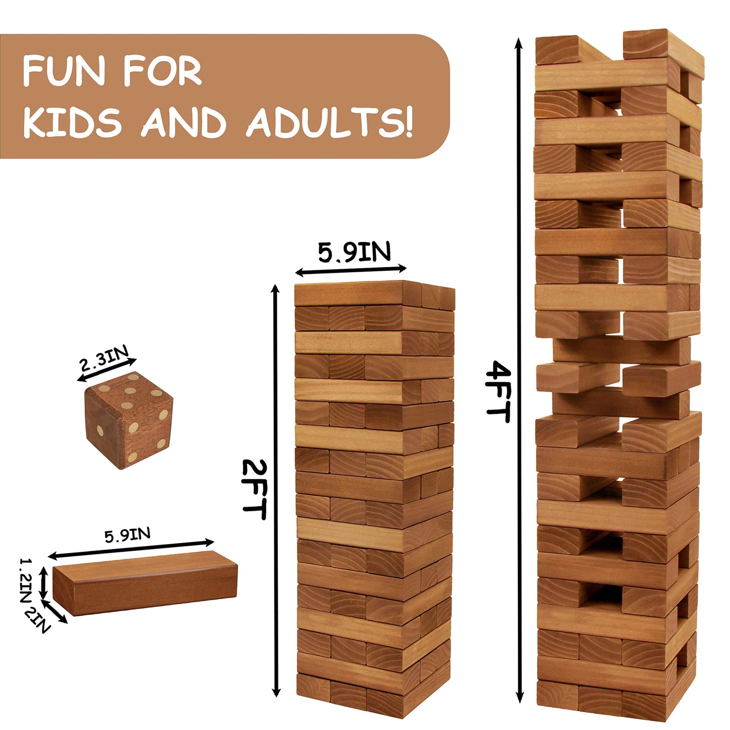 Juegoal 54-Piece Giant Tumble Tower Blocks Game | Large Wooden Stacking Set