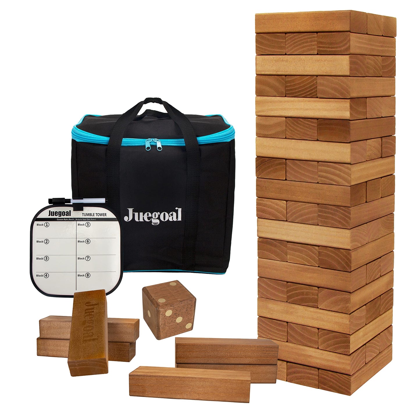 Juegoal 54-Piece Giant Tumble Tower Blocks Game | Large Wooden Stacking Set
