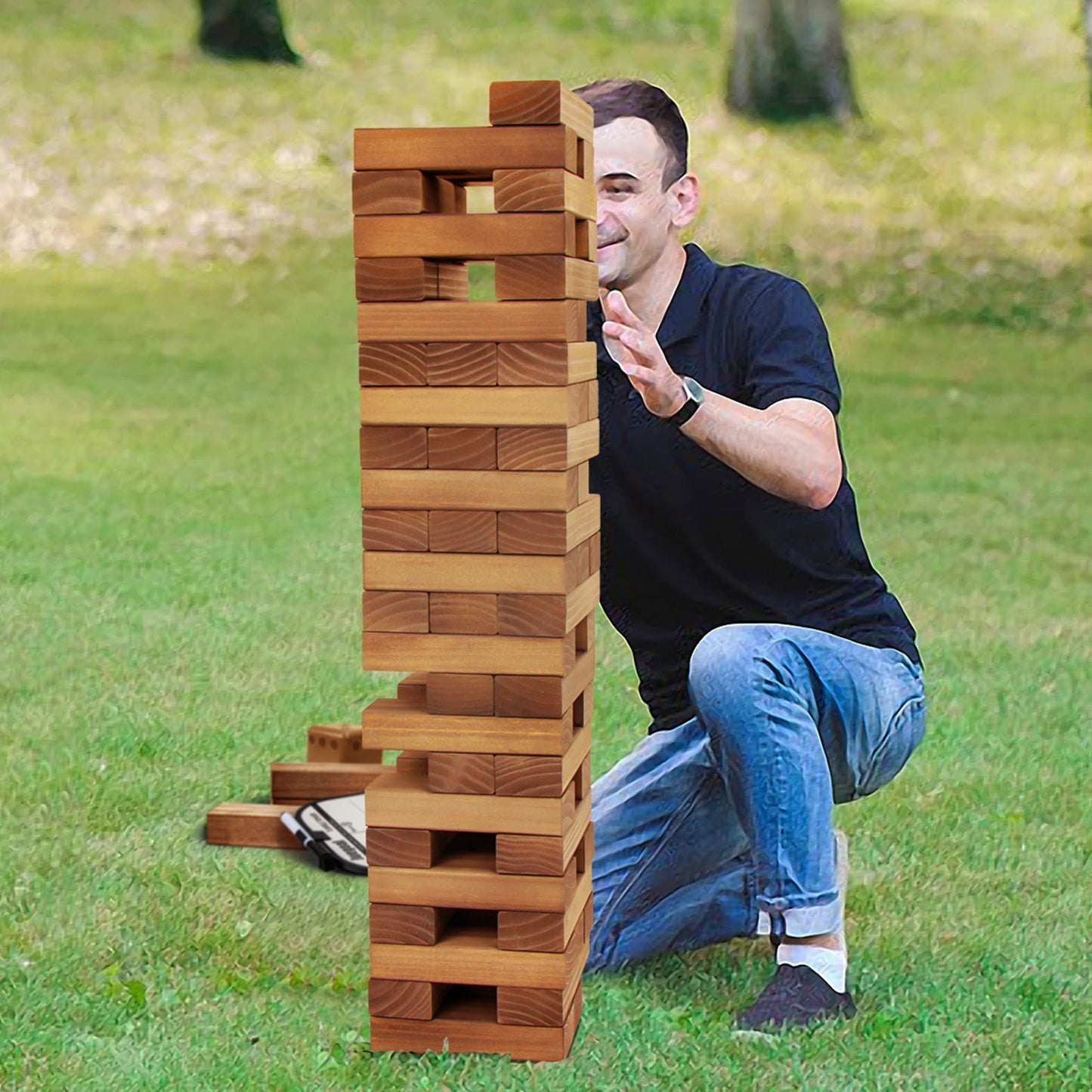 Juegoal 54-Piece Giant Tumble Tower Blocks Game | Large Wooden Stacking Set