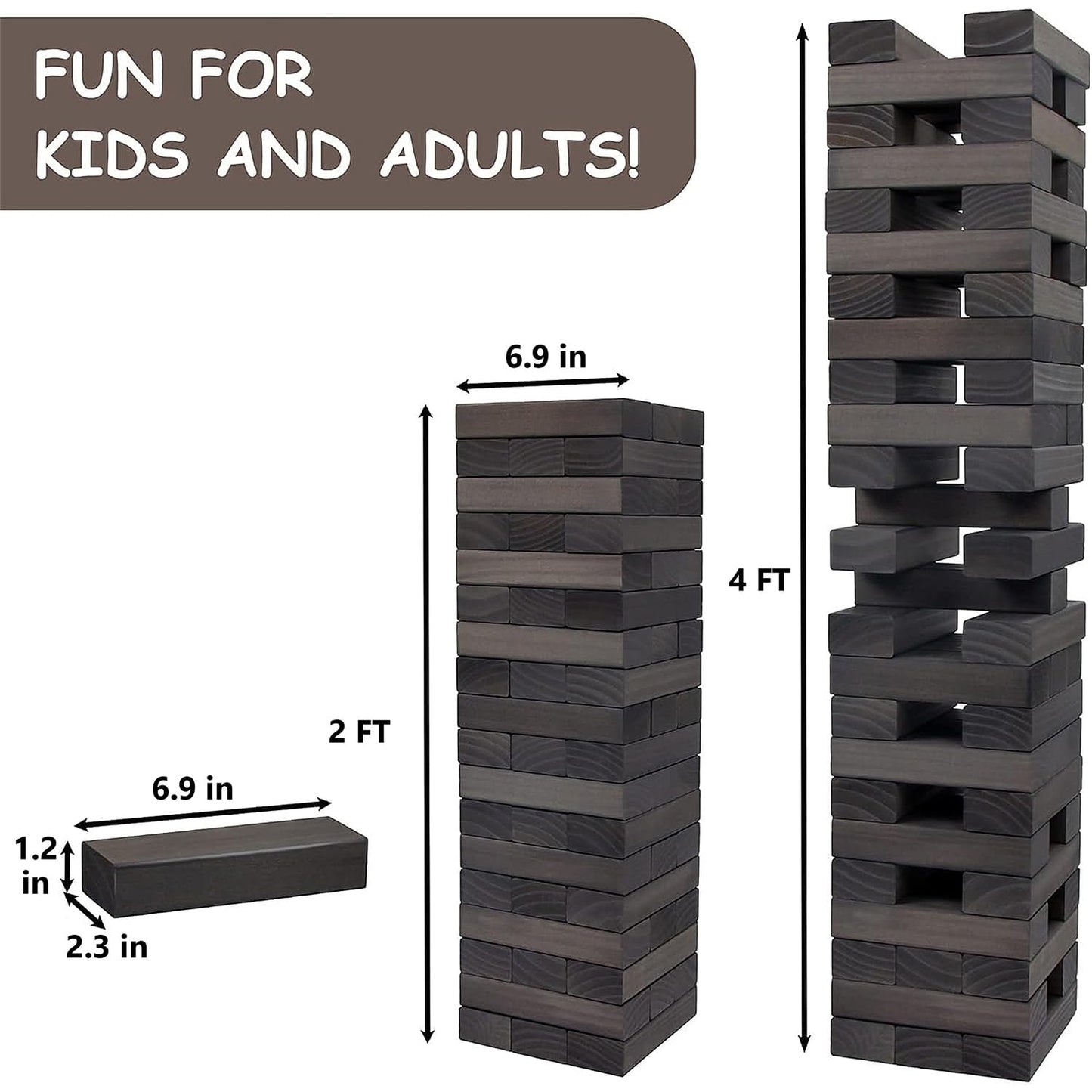 Juegoal 54-Piece Giant Tumble Tower Grey – Outdoor Wooden Block Game for All Ages