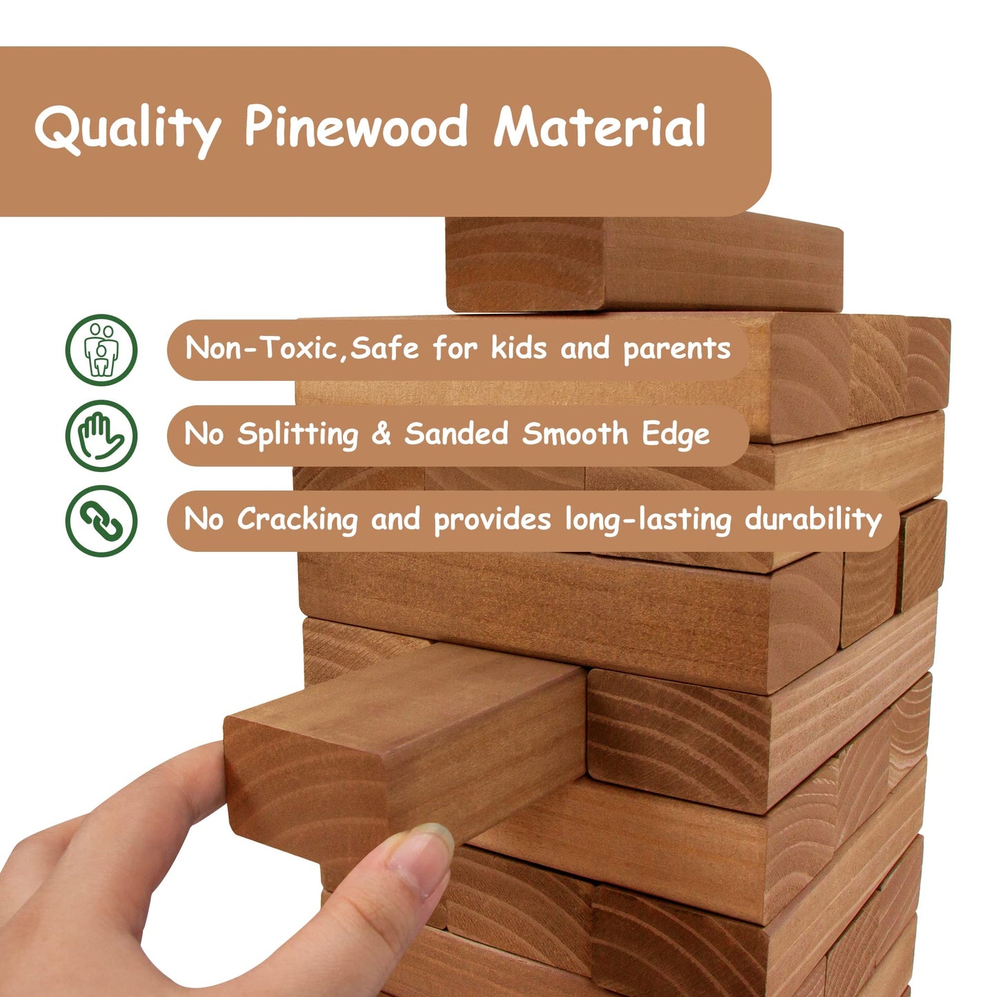 Juegoal 54-Piece Giant Tumble Tower Blocks Game | Large Wooden Stacking Set