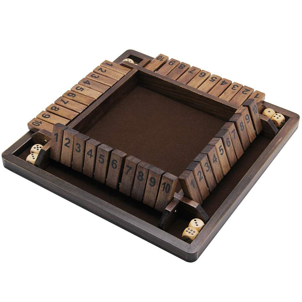 Juegoal Wooden 4-Player Shut the Box Dice Game — Classic Tabletop Pub Style (12 inch)
