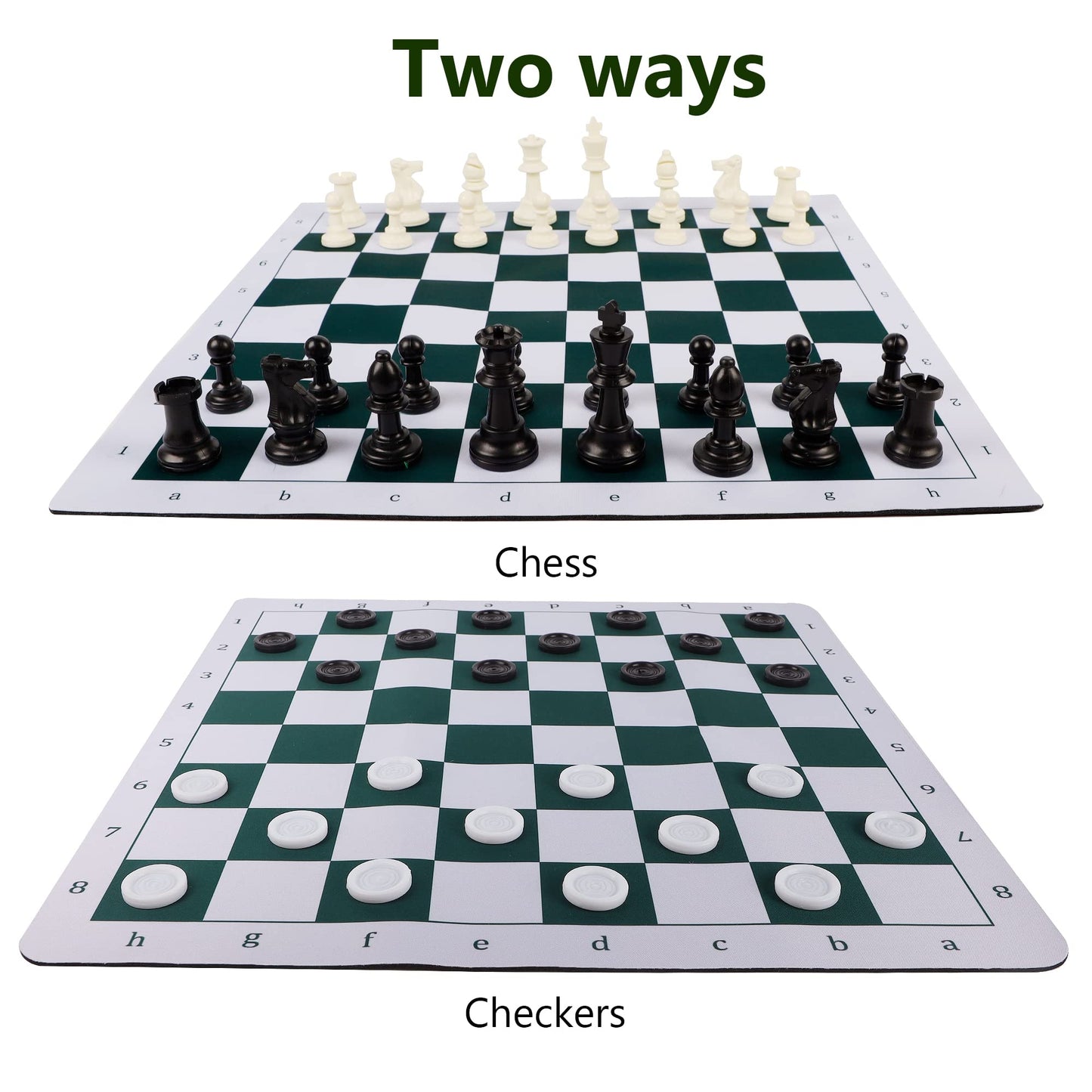 Juegoal 20" Portable Chess & Checkers Set – 2-in-1 Travel Board with Roll-Up Mat