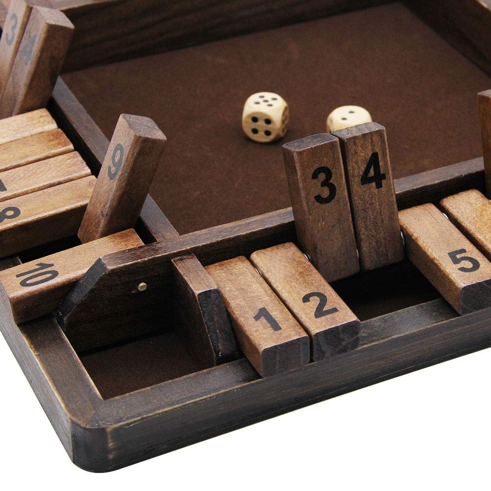 Juegoal Wooden 4-Player Shut the Box Dice Game — Classic Tabletop Pub Style (12 inch)