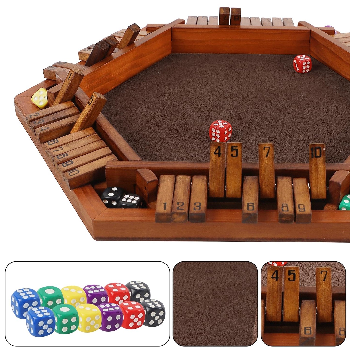 Juegoal Wooden Shut The Box Dice Game – Family Tabletop Fun for 1-6 Players