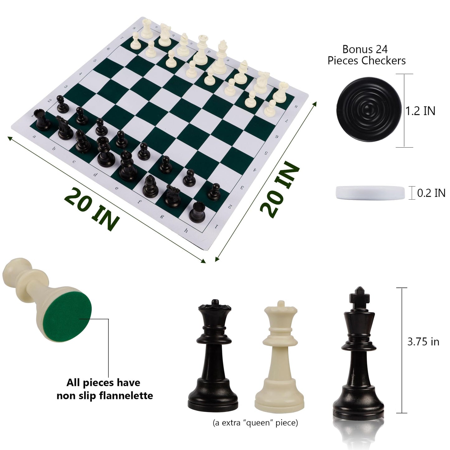 Juegoal 20" Portable Chess & Checkers Set – 2-in-1 Travel Board with Roll-Up Mat