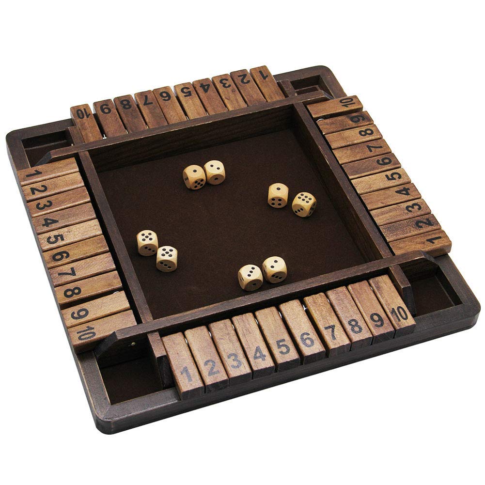 Juegoal Wooden 4-Player Shut the Box Dice Game — Classic Tabletop Pub Style (12 inch)