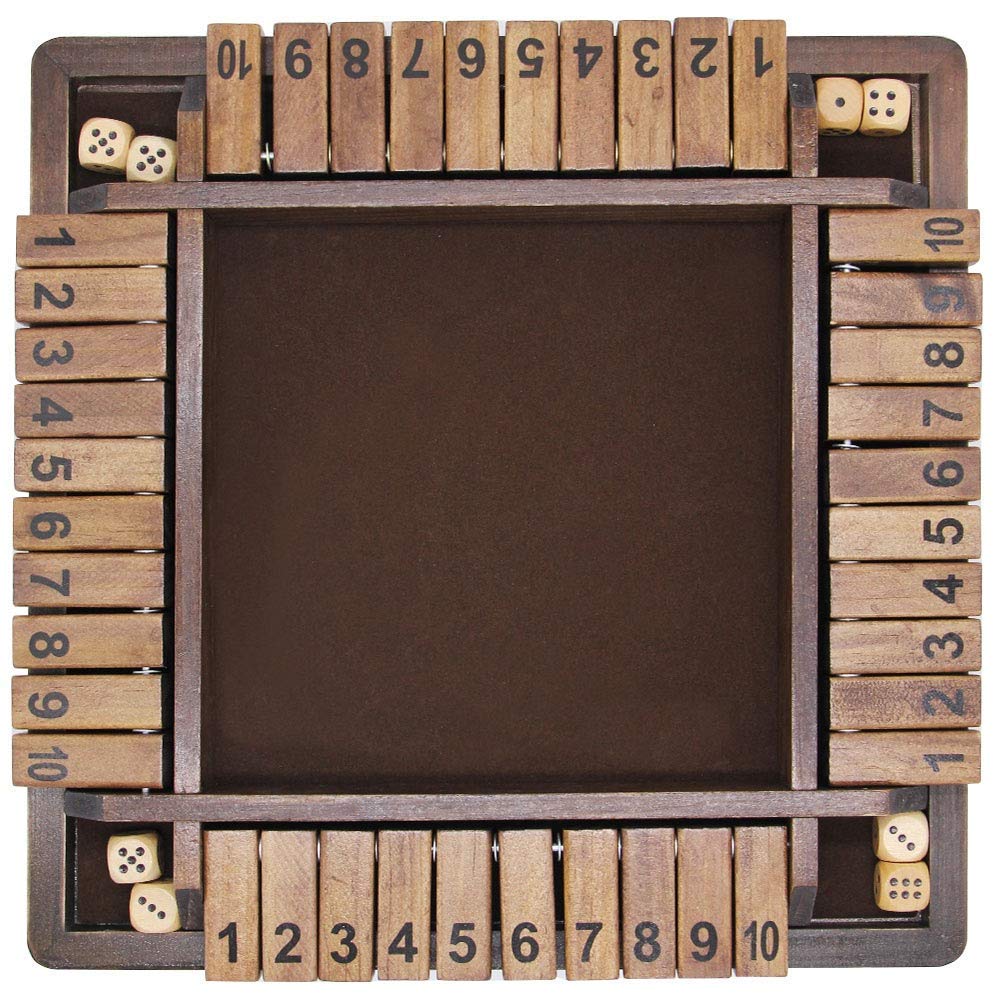Juegoal Wooden 4-Player Shut the Box Dice Game — Classic Tabletop Pub Style (12 inch)