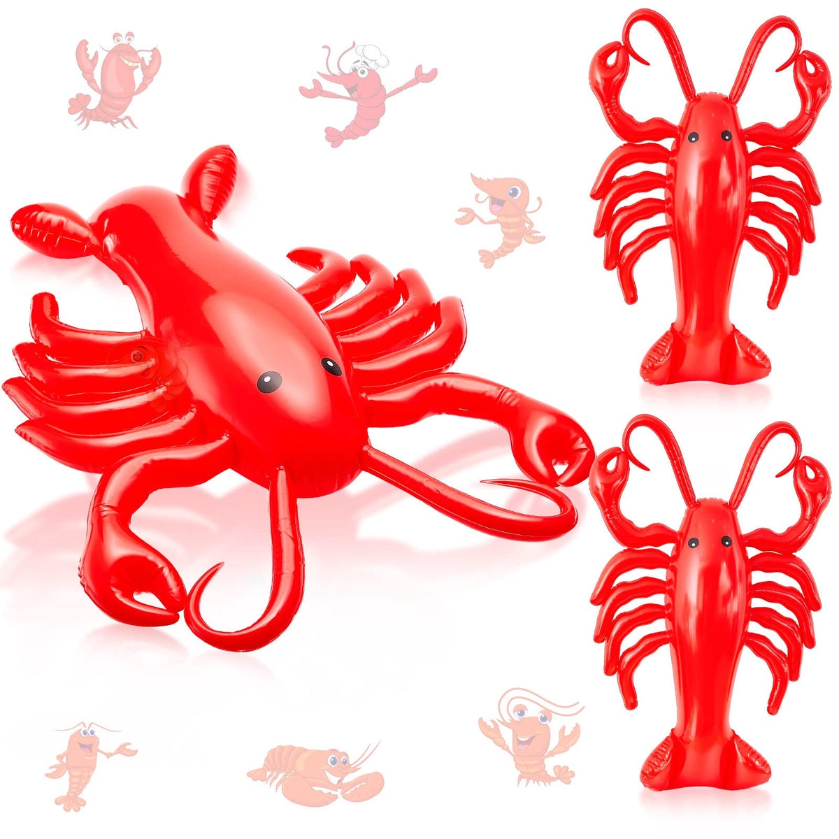 Juexica 3-Pack 20-Inch Inflatable Lobsters – Red Party Decor for Pool & Beach