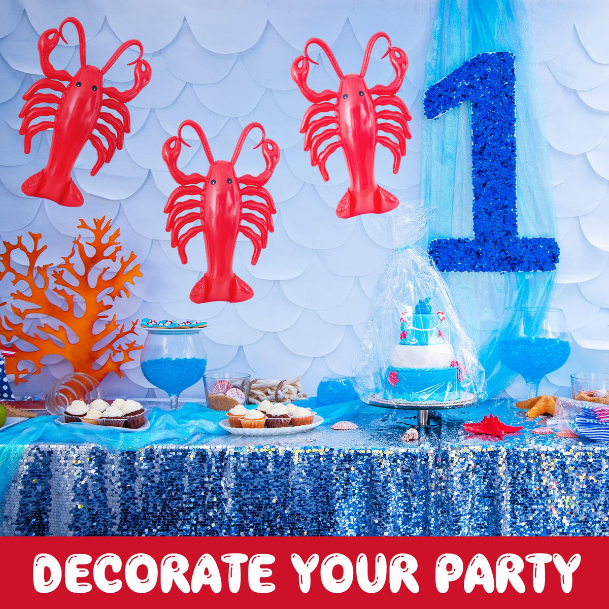 Juexica 3-Pack 20-Inch Inflatable Lobsters – Red Party Decor for Pool & Beach