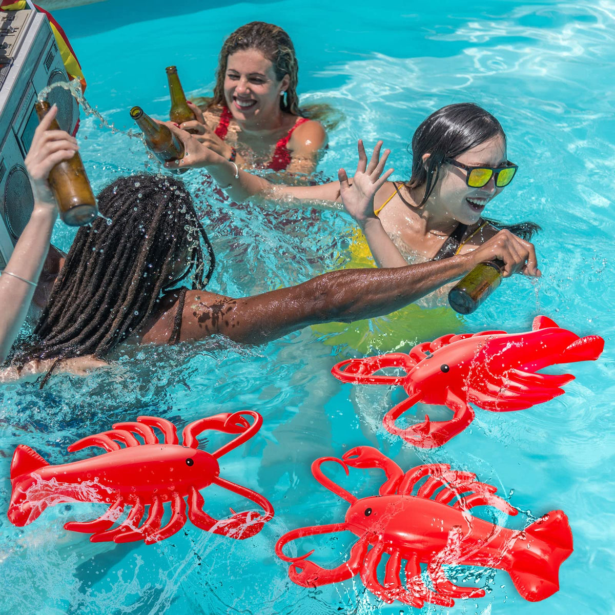 Juexica 3-Pack 20-Inch Inflatable Lobsters – Red Party Decor for Pool & Beach