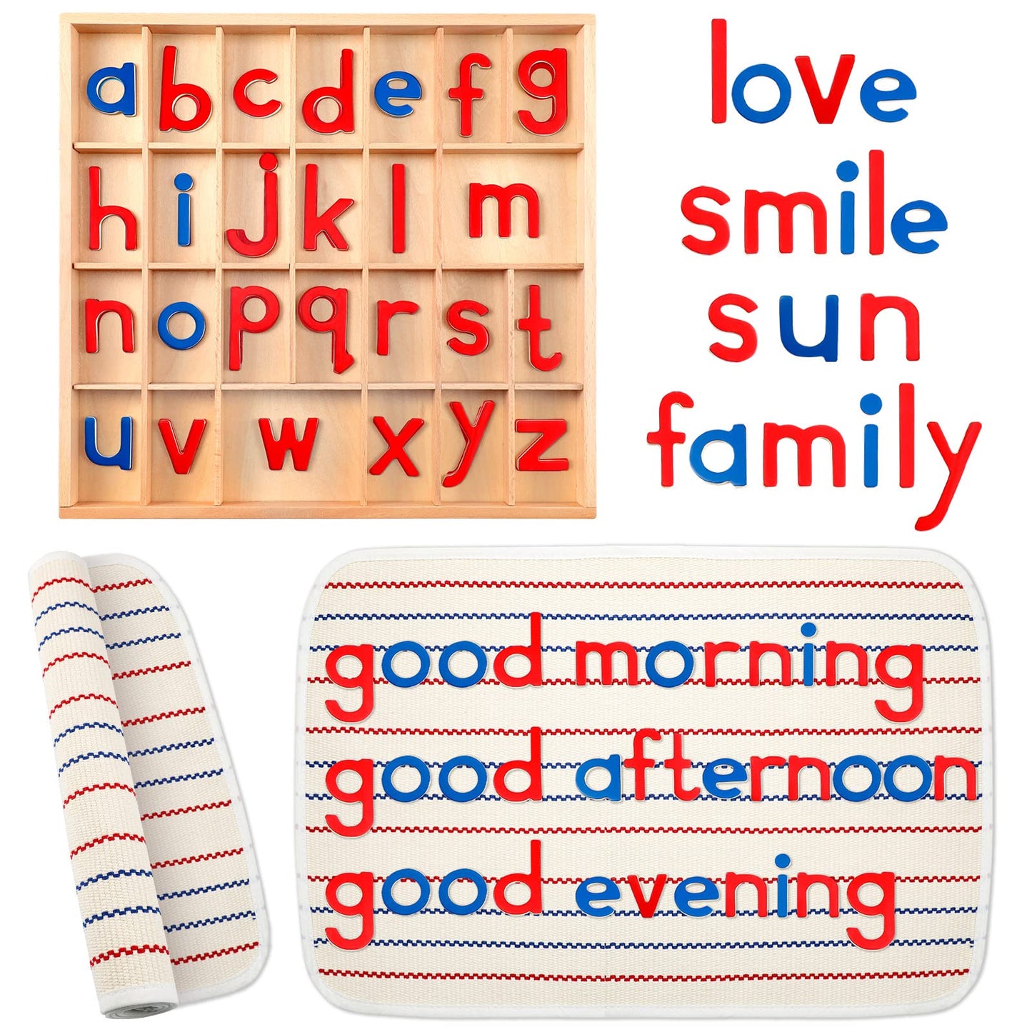 Juexica Montessori Letters Movable Wood Alphabet with Box & Large Mat | Preschool Spelling & Language Learning