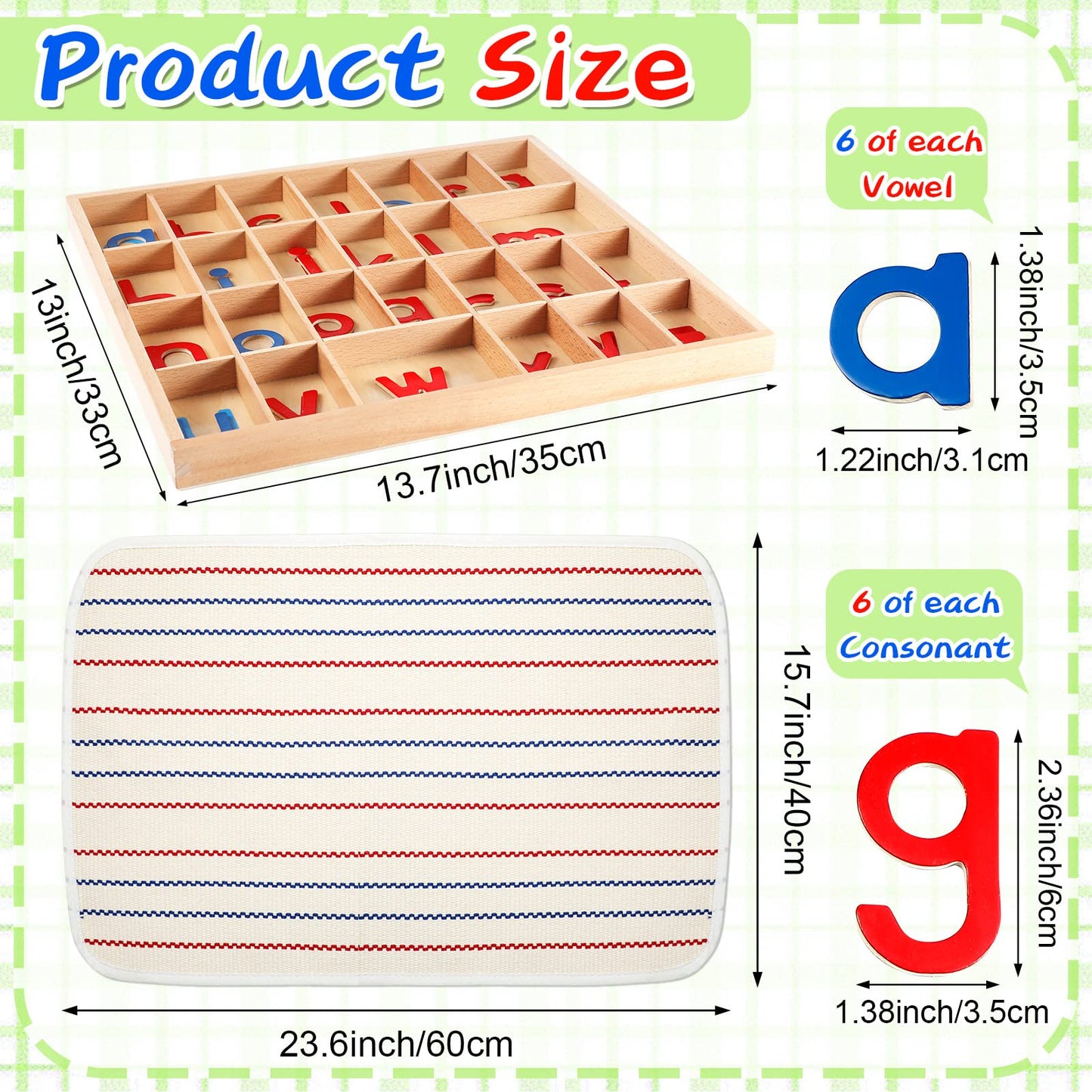 Juexica Montessori Letters Movable Wood Alphabet with Box & Large Mat | Preschool Spelling & Language Learning
