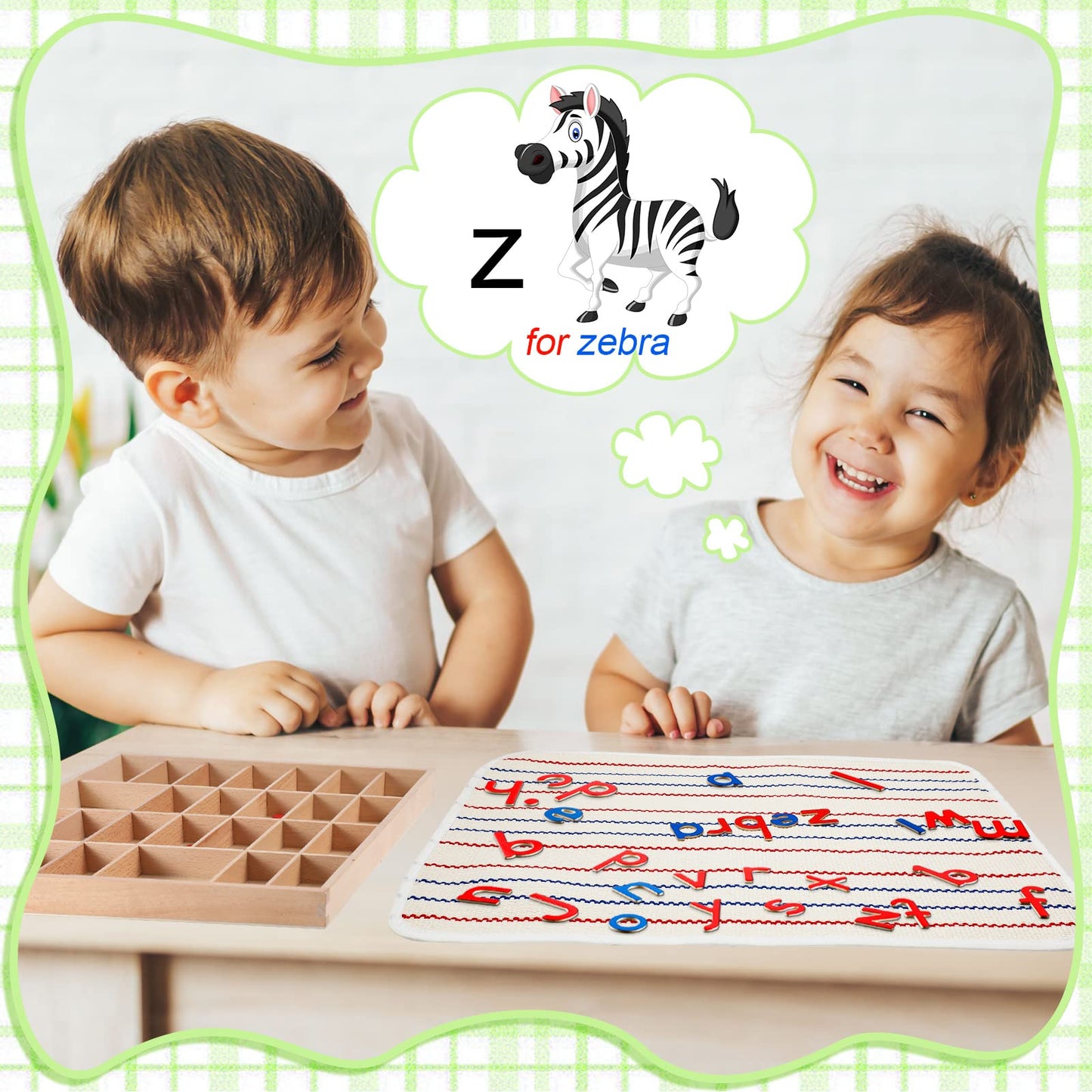 Juexica Montessori Letters Movable Wood Alphabet with Box & Large Mat | Preschool Spelling & Language Learning
