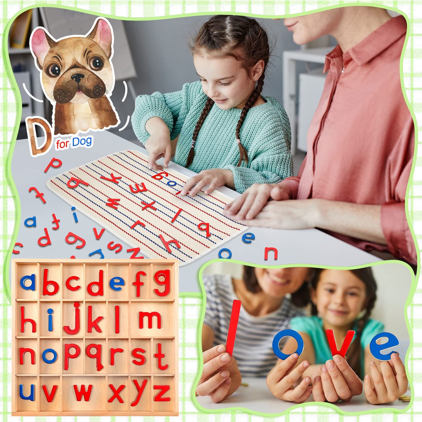 Juexica Montessori Letters Movable Wood Alphabet with Box & Large Mat | Preschool Spelling & Language Learning