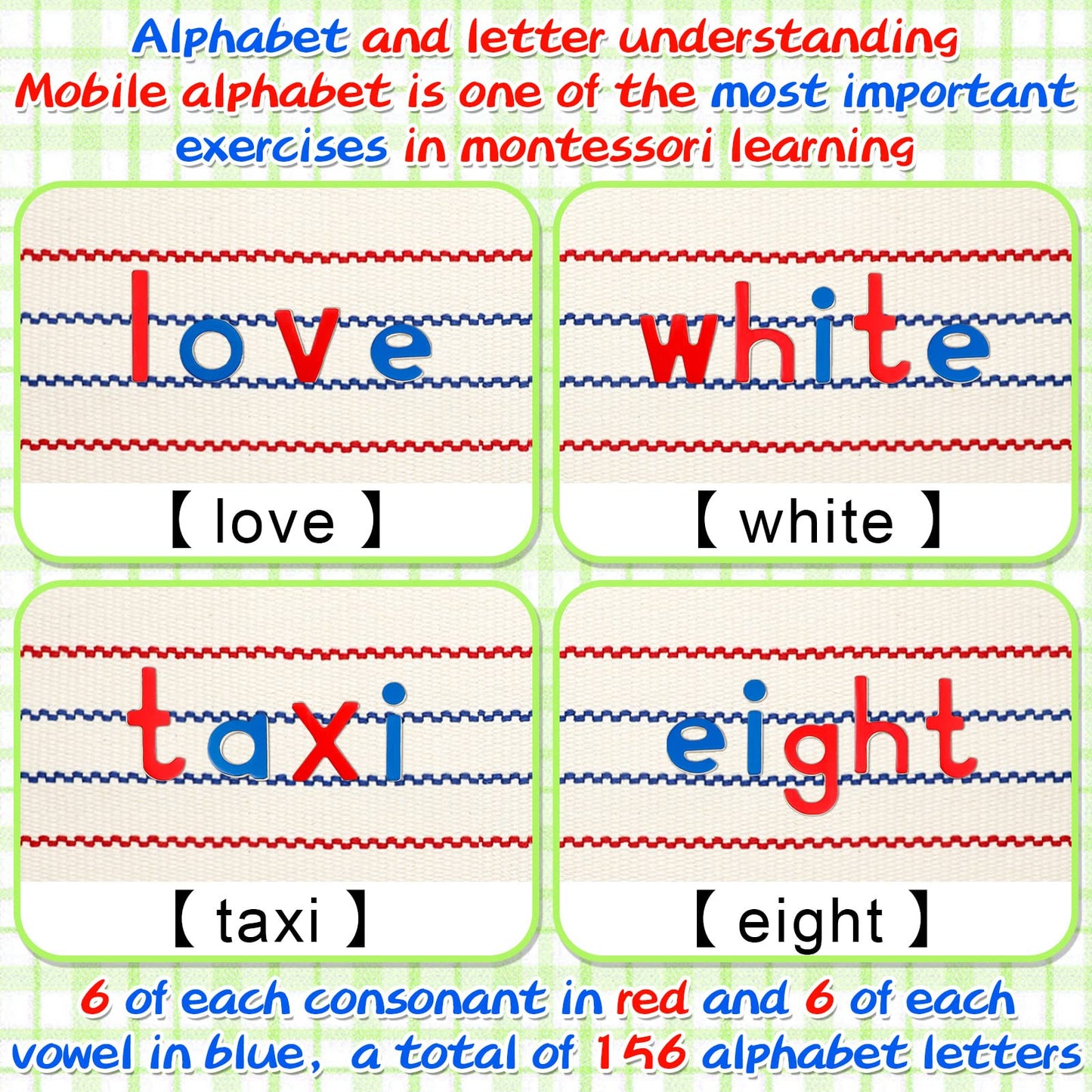 Juexica Montessori Letters Movable Wood Alphabet with Box & Large Mat | Preschool Spelling & Language Learning