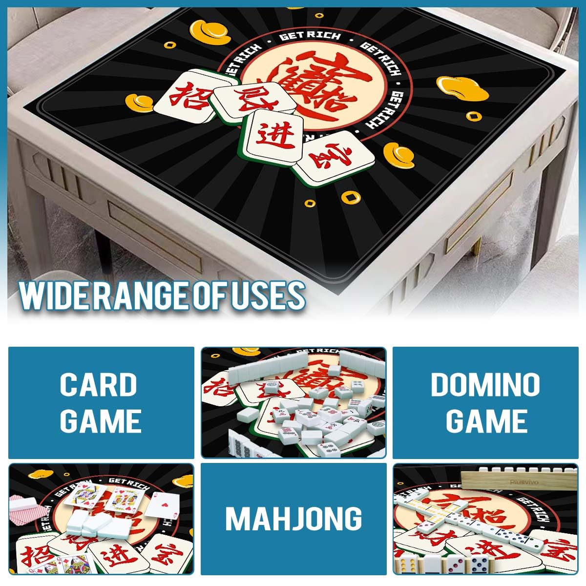 JUFORHQC Mahjong Mat – Non-Slip, Noise-Reducing Table Mat 31.5"