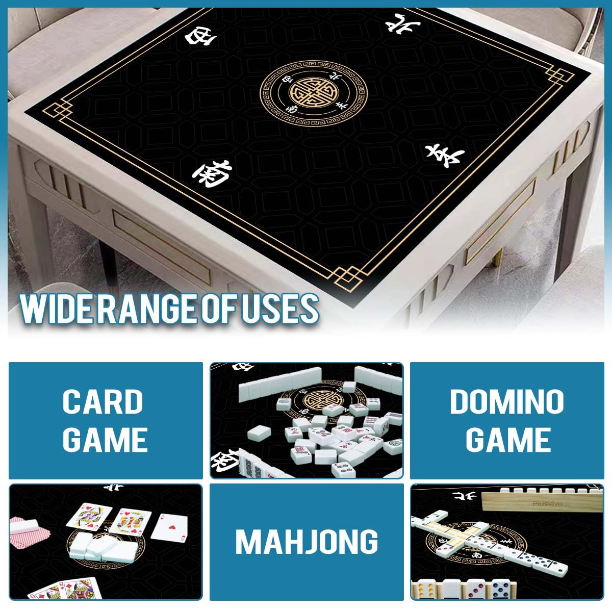JUFORHQC Mahjong Mat - 31.5-Inch Non-Slip, Noise-Reducing Table Mat with Dual Storage
