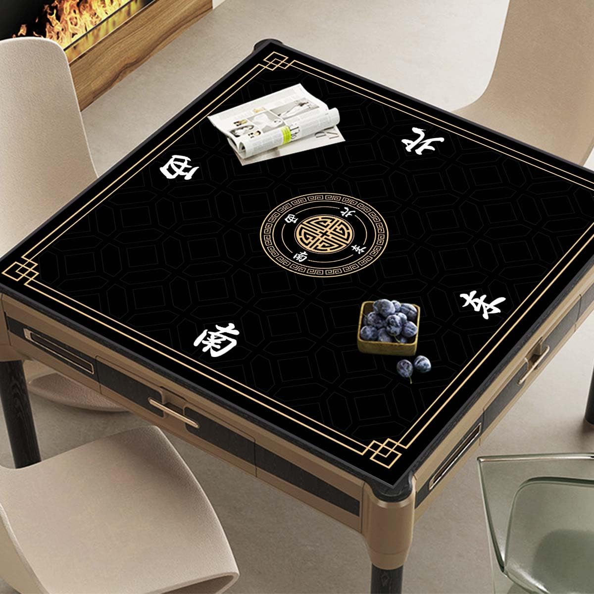 JUFORHQC Mahjong Mat - 31.5-Inch Non-Slip, Noise-Reducing Table Mat with Dual Storage