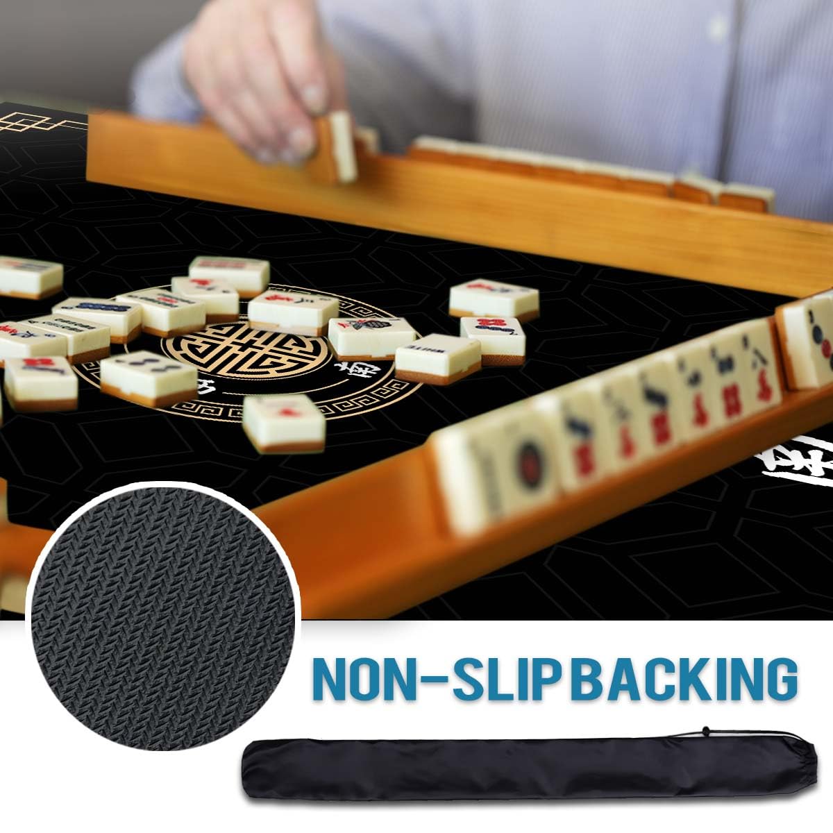 JUFORHQC Mahjong Mat - 31.5-Inch Non-Slip, Noise-Reducing Table Mat with Dual Storage