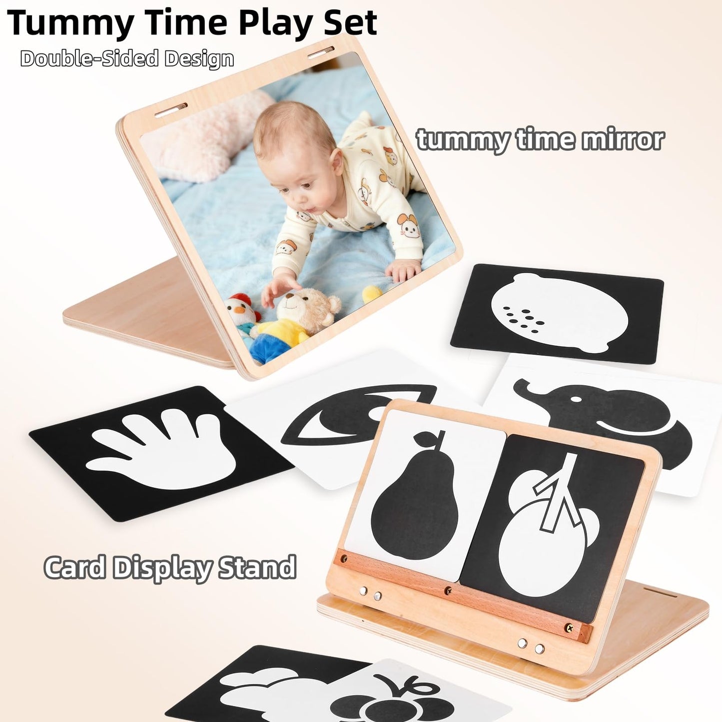 Juhg Tummy Time Mirror – Large Double-Sided Baby Mirror with High-Contrast Cards & Adjustable Angle