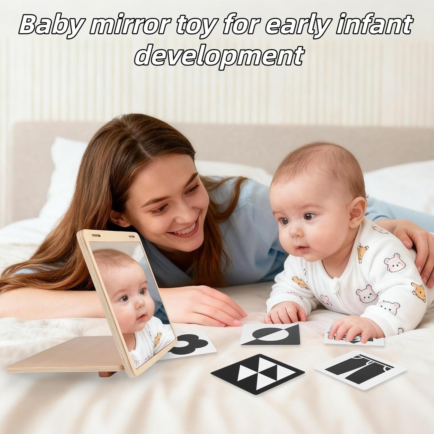 Juhg Tummy Time Mirror – Large Double-Sided Baby Mirror with High-Contrast Cards & Adjustable Angle
